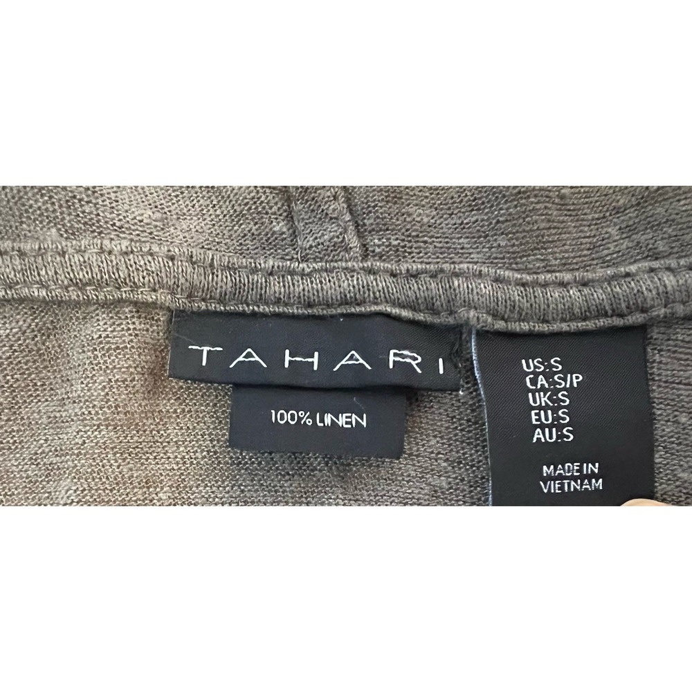 Tahari Women's 100% Linen Cardigan Hoodie Open Front Lagonlook Taupe Size S - Picture 4 of 7